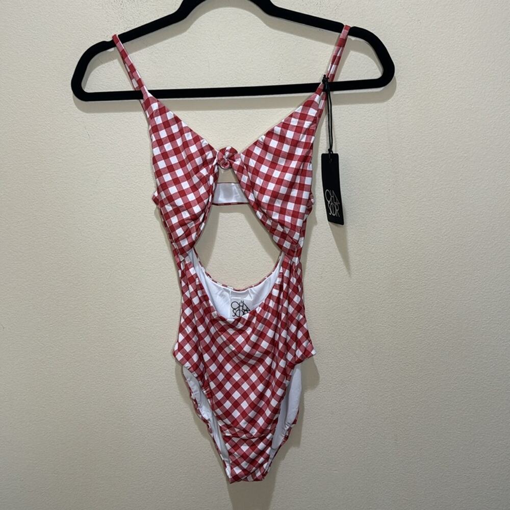 Chaser Tie Front Monokini One Piece Swimsuit - Red Size M - Picture 3 of 7
